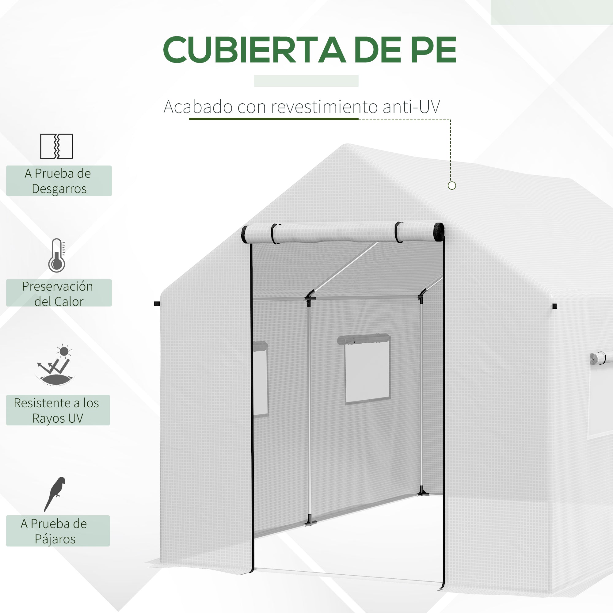 Outdoor Greenhouse 2x3x2 m Tunnel Greenhouse with 4 Mesh Windows and Zipper Door Anti-UV Greenhouse for Patio Garden Terrace White