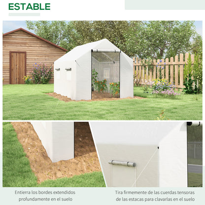 Outdoor Greenhouse 2x3x2 m Tunnel Greenhouse with 4 Mesh Windows and Zipper Door Anti-UV Greenhouse for Patio Garden Terrace White