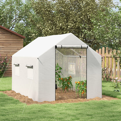 Outdoor Greenhouse 2x3x2 m Tunnel Greenhouse with 4 Mesh Windows and Zipper Door Anti-UV Greenhouse for Patio Garden Terrace White
