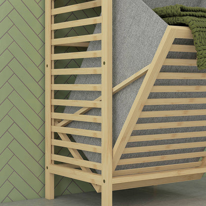 Bathroom Shelf with Laundry Basket, Bathroom Shelf with 3 Levels, Extendable Fabric Basket, Bathroom Cabinet with Tilt Protection for Living Room, Bathroom, Bamboo, 44 x 33 x 160 cm