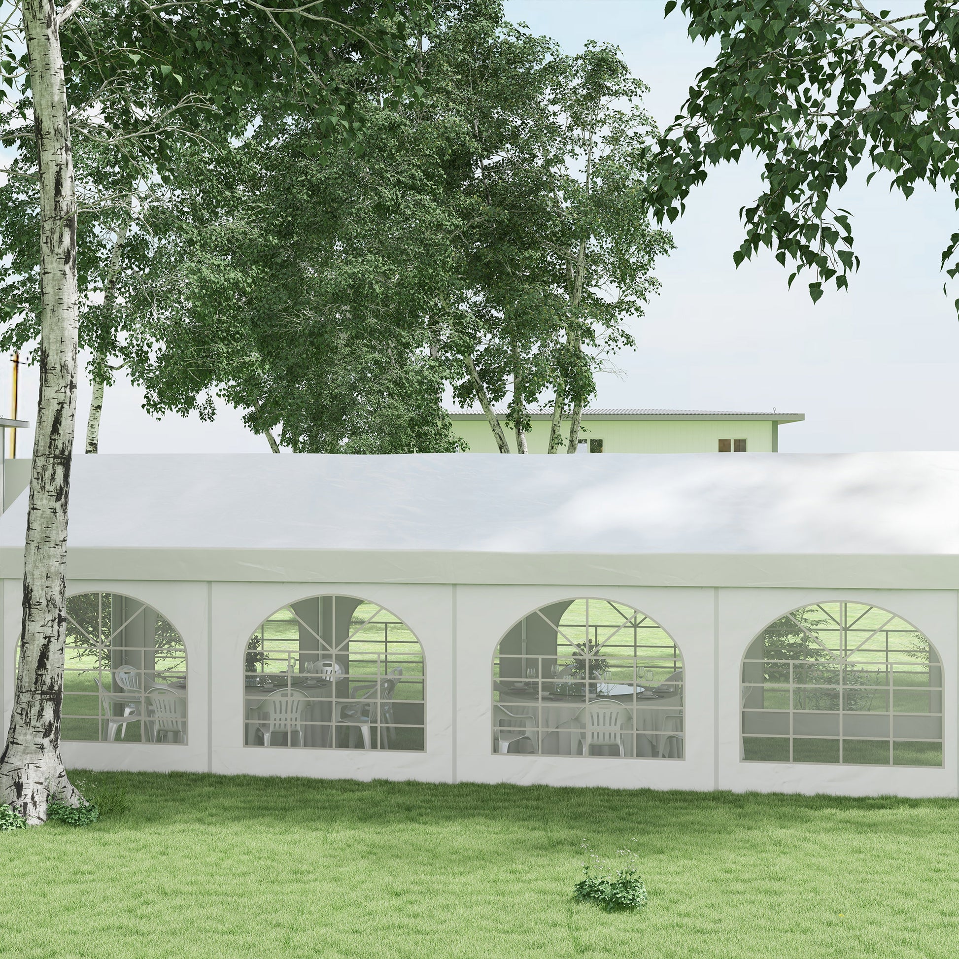 Reception Tent, Gazebo, Marquee 8 x 3 m with 8 Large Windows 2 Doors 24m² Removable Side Walls for Party, Wedding, Event