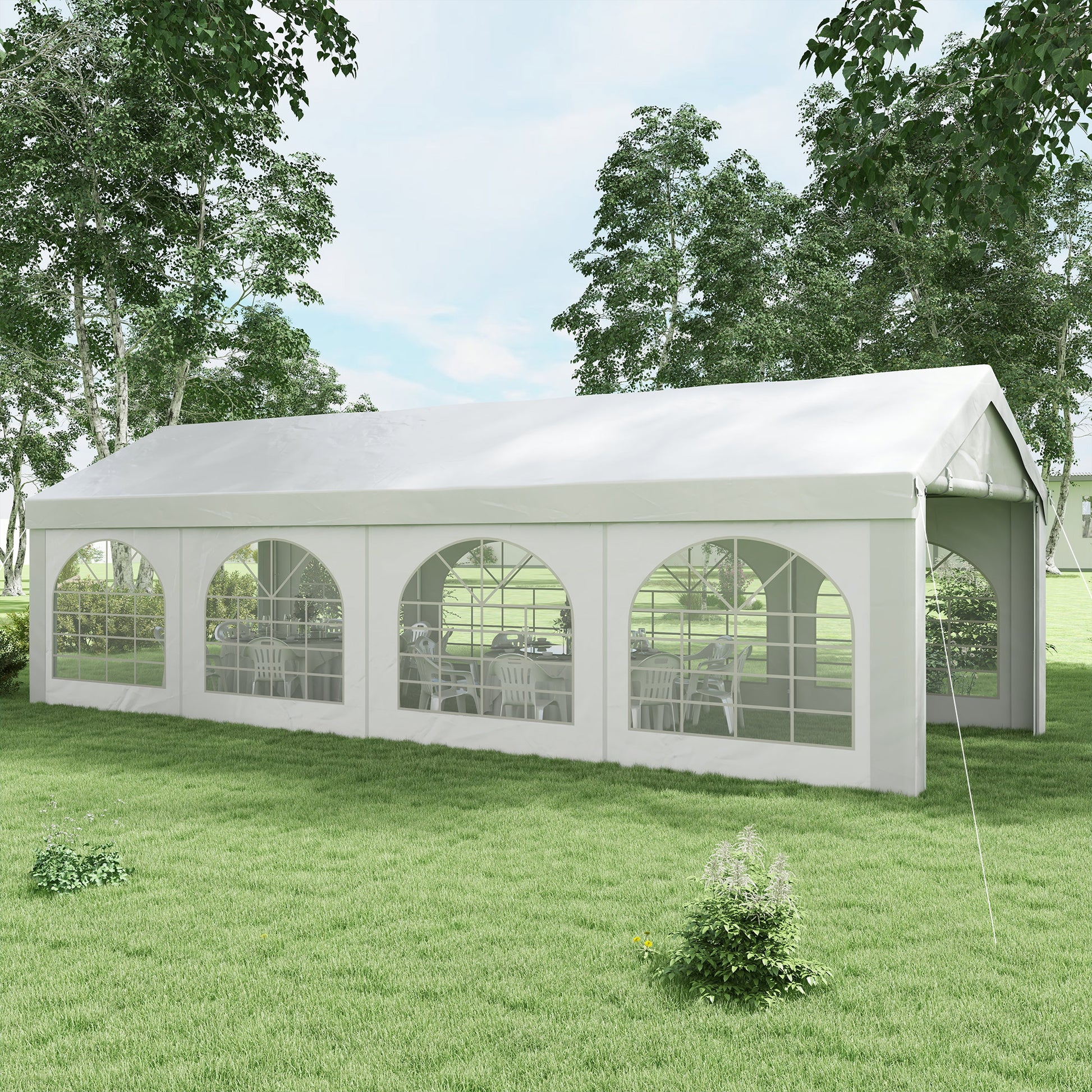 Reception Tent, Gazebo, Marquee 8 x 3 m with 8 Large Windows 2 Doors 24m² Removable Side Walls for Party, Wedding, Event