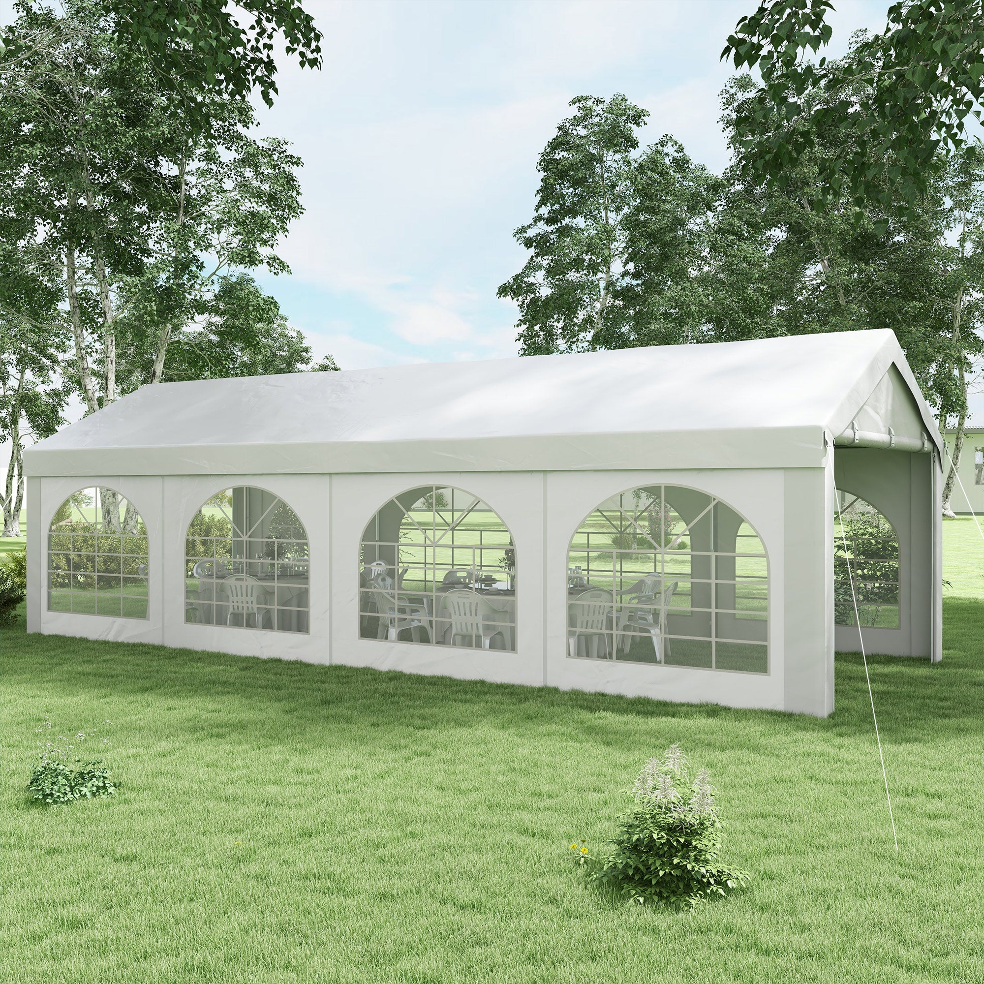 Reception Tent, Gazebo, Marquee 8 x 3 m with 8 Large Windows 2 Doors 24m² Removable Side Walls for Party, Wedding, Event