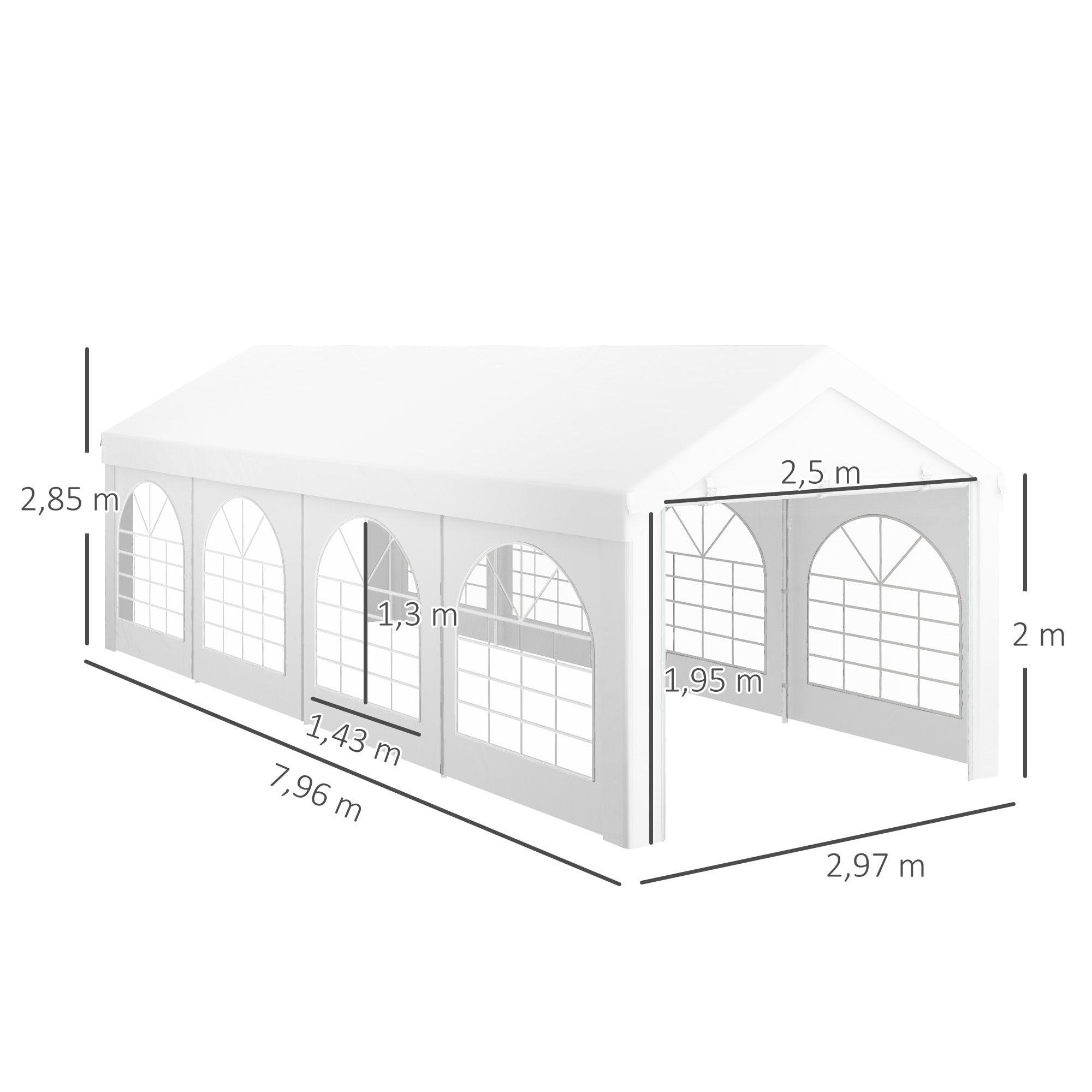 Reception Tent, Gazebo, Marquee 8 x 3 m with 8 Large Windows 2 Doors 24m² Removable Side Walls for Party, Wedding, Event