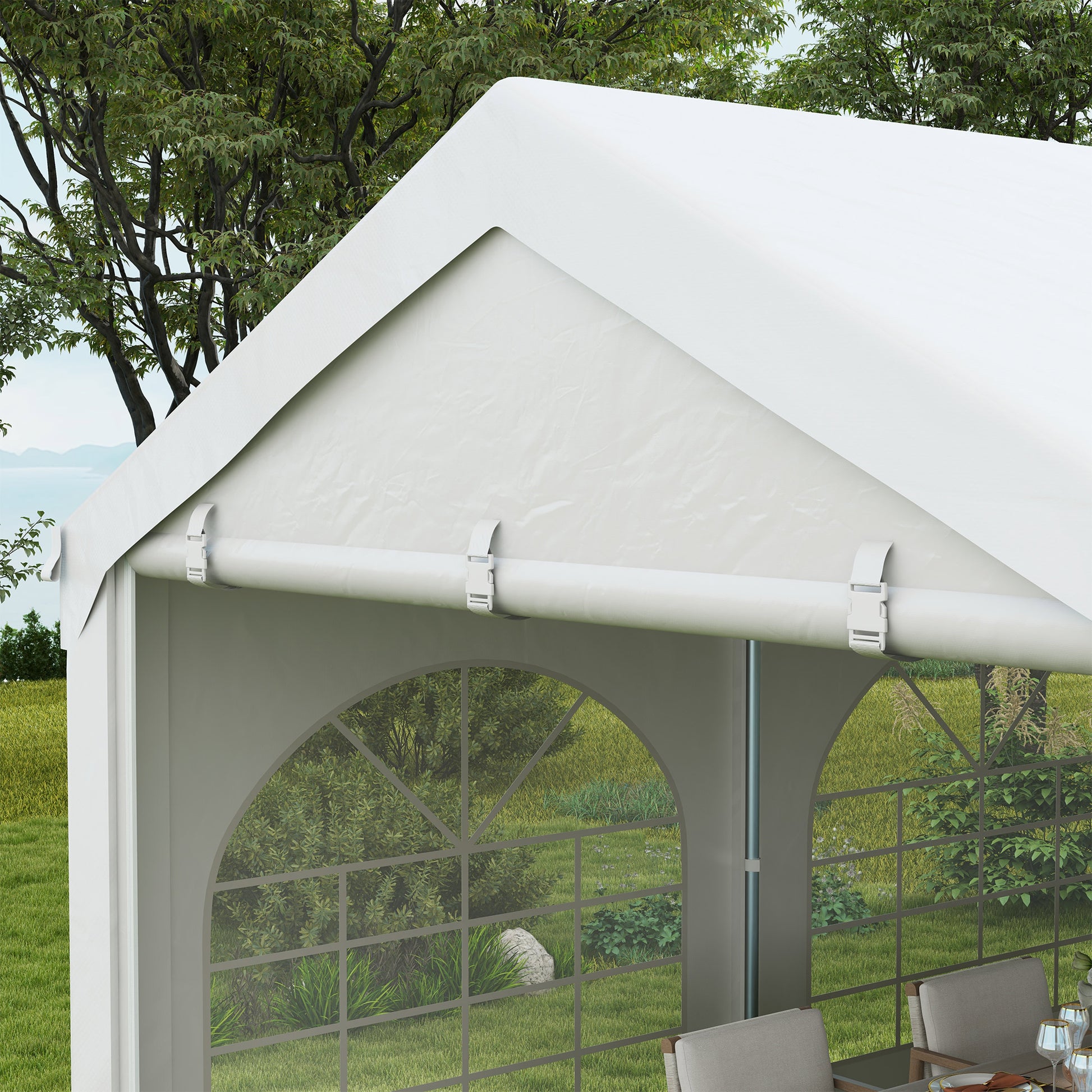 Reception Tent, Gazebo, Marquee 8 x 3 m with 8 Large Windows 2 Doors 24m² Removable Side Walls for Party, Wedding, Event