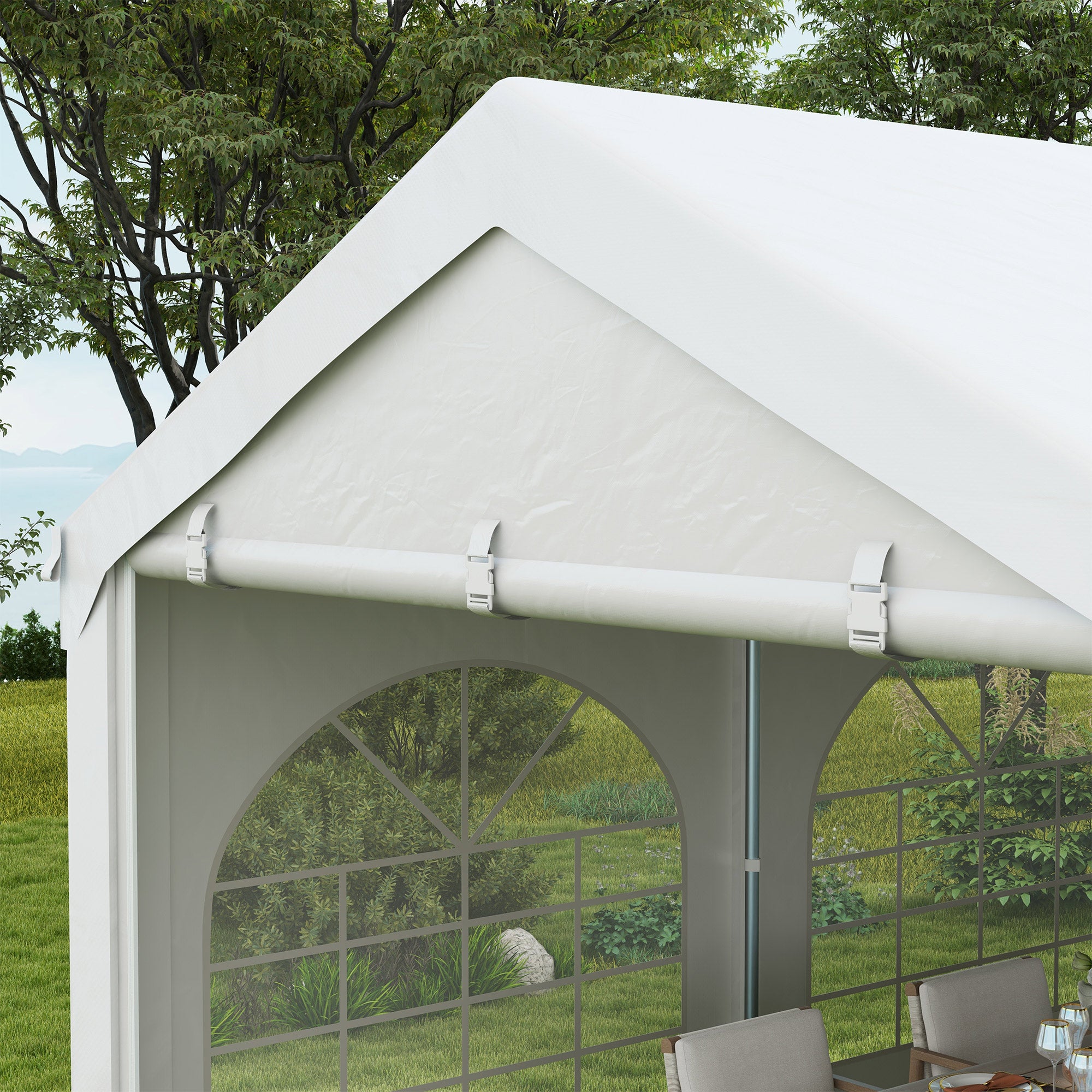 Reception Tent, Gazebo, Marquee 8 x 3 m with 8 Large Windows 2 Doors 24m² Removable Side Walls for Party, Wedding, Event