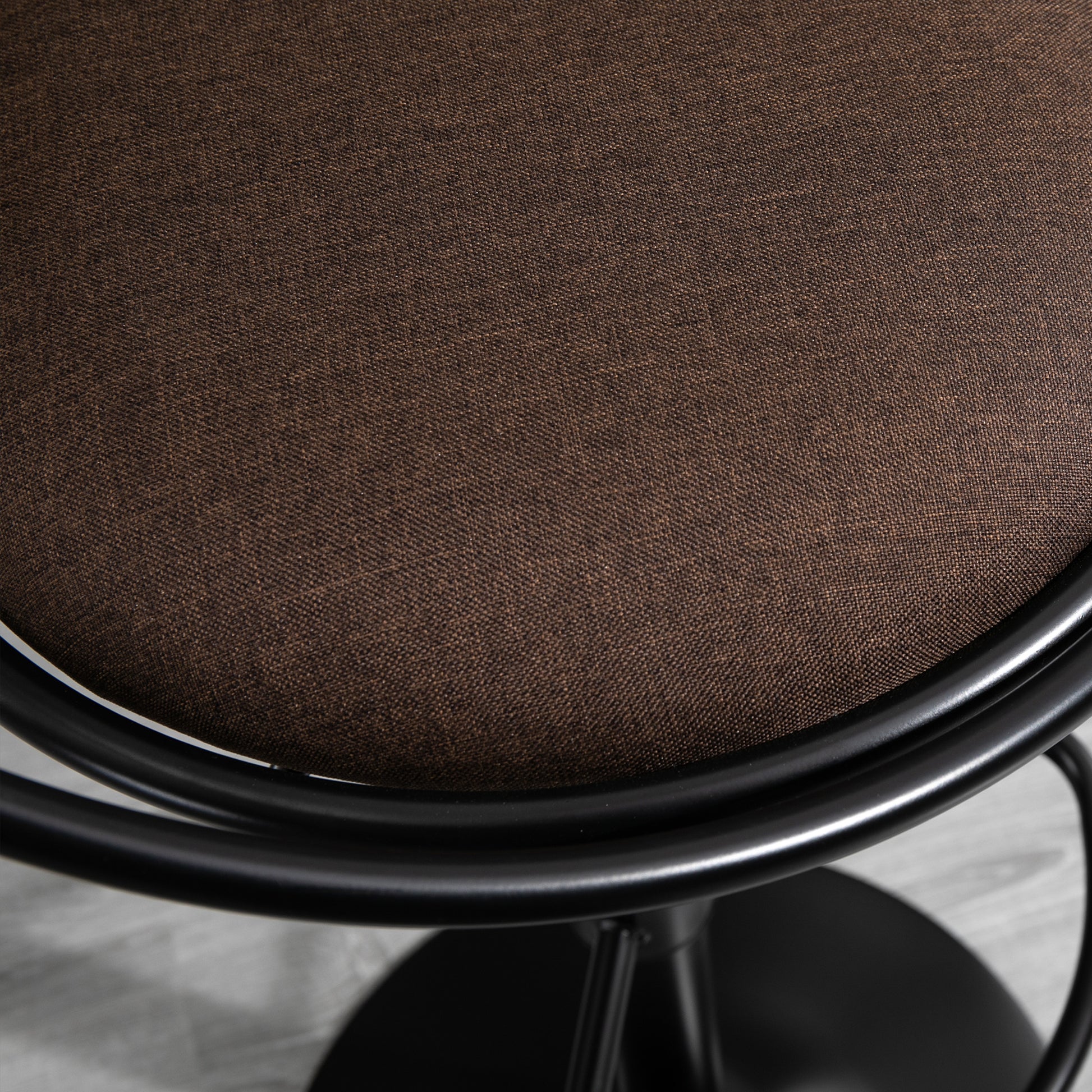 Set of 2 Neo-Retro Design Bar Stools Adjustable Swivel with Black Metal Linen Brown Footrest