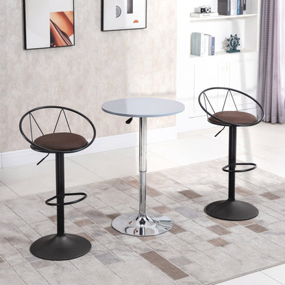Set of 2 Neo-Retro Design Bar Stools Adjustable Swivel with Black Metal Linen Brown Footrest