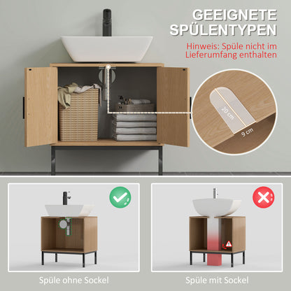 Bathroom Cabinet Vanity Cabinet with Rattan Look, Sink Vanity Cabinet with Tip Protection, Oak, 60 x 39 x 60 cm