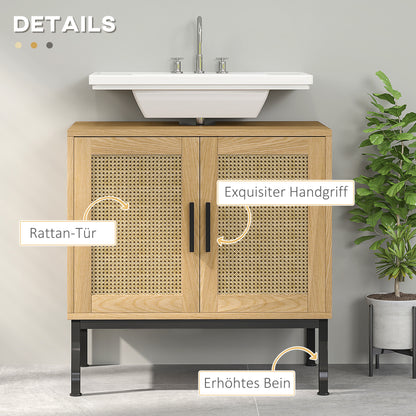 Bathroom Cabinet Vanity Cabinet with Rattan Look, Sink Vanity Cabinet with Tip Protection, Oak, 60 x 39 x 60 cm