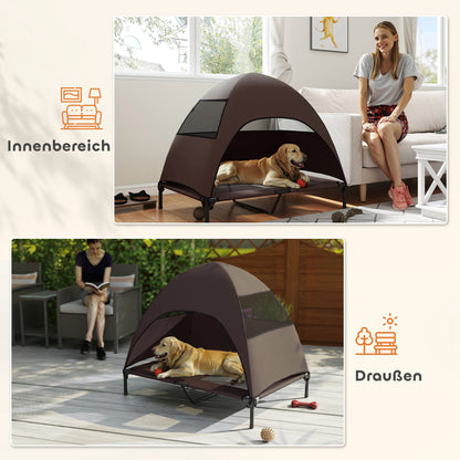 Outdoor Dog Bed with Roof, Elevated Pet Bed for Large Dogs, Cooling Pet Cot with Washable Mesh Metal Frame Carry Bag, Pet Bed for Outdoor Camping 106x76x99cm, Coffee