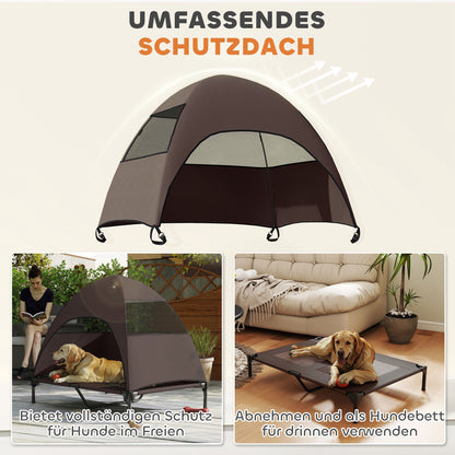 Outdoor Dog Bed with Roof, Elevated Pet Bed for Large Dogs, Cooling Pet Cot with Washable Mesh Metal Frame Carry Bag, Pet Bed for Outdoor Camping 106x76x99cm, Coffee