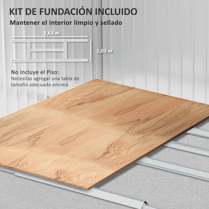 Garden Shed Exterior 4.9 m² 277x195x192 cm Outdoor Garden Shed with Sliding Door Fiberglass Roof Reinforced Base (Floor NOT Included) and 4 Windows Gray Silver