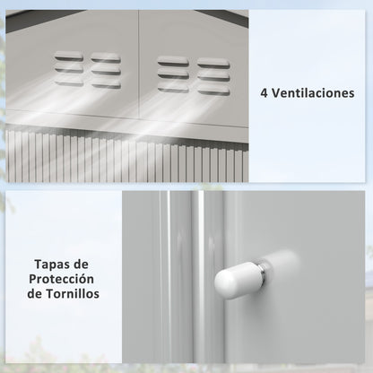 Garden Shed Exterior 4.9 m² 277x195x192 cm Outdoor Garden Shed with Sliding Door Fiberglass Roof Reinforced Base (Floor NOT Included) and 4 Windows Gray Silver