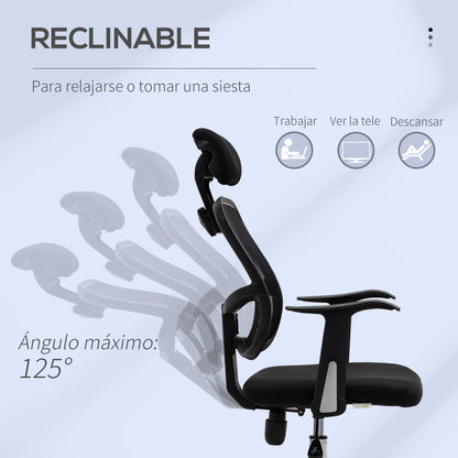Swivel Office Chair Ergonomic Desk Chair with Adjustable Height Tilt Function Headrest and Lumbar Support 63x62x109-117 cm Black