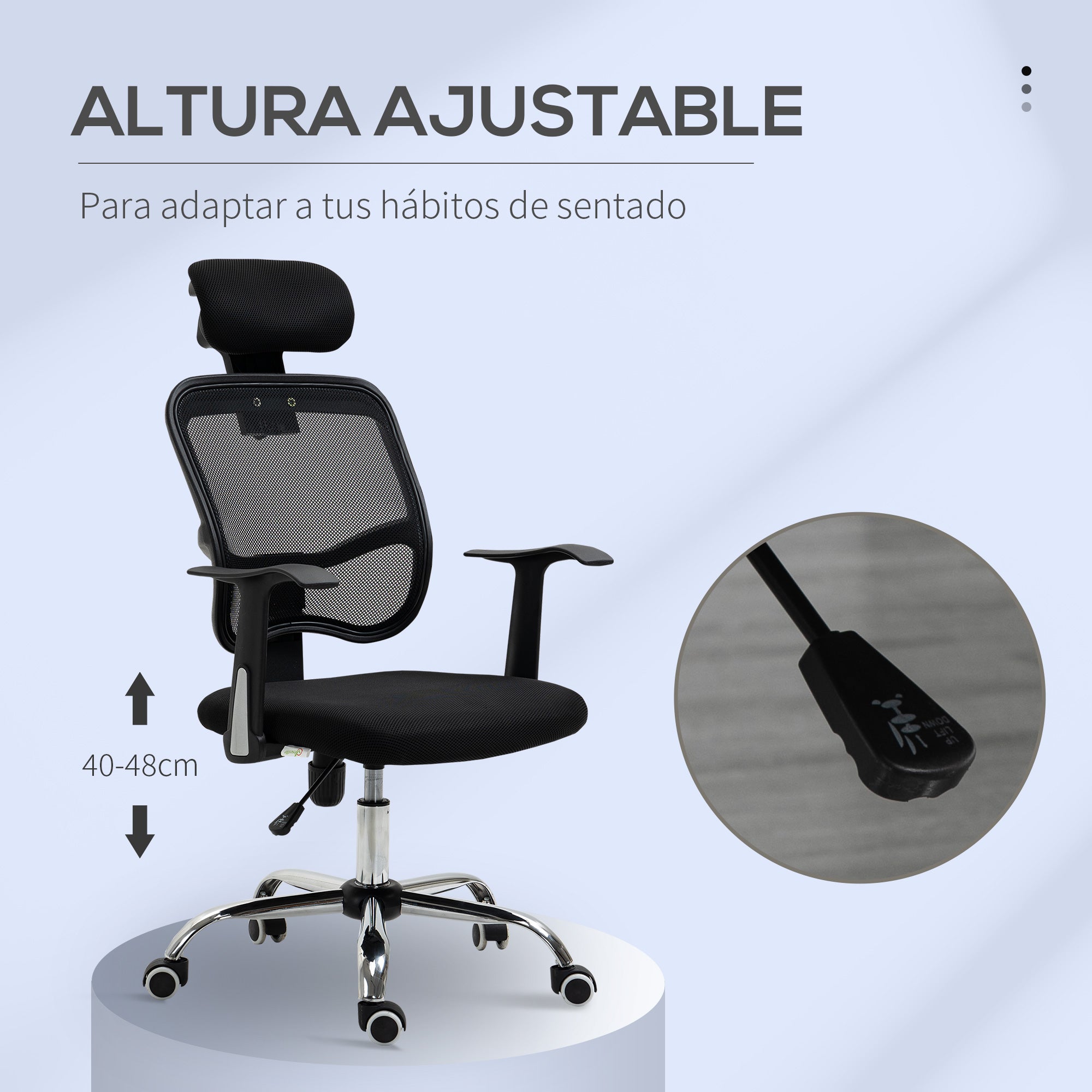 Swivel Office Chair Ergonomic Desk Chair with Adjustable Height Tilt Function Headrest and Lumbar Support 63x62x109-117 cm Black