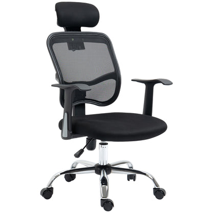 Swivel Office Chair Ergonomic Desk Chair with Adjustable Height Tilt Function Headrest and Lumbar Support 63x62x109-117 cm Black