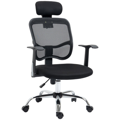 Swivel Office Chair Ergonomic Desk Chair with Adjustable Height Tilt Function Headrest and Lumbar Support 63x62x109-117 cm Black