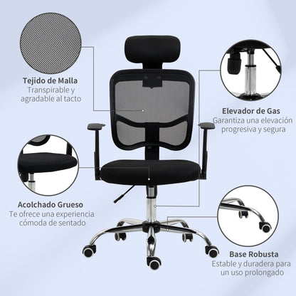 Swivel Office Chair Ergonomic Desk Chair with Adjustable Height Tilt Function Headrest and Lumbar Support 63x62x109-117 cm Black