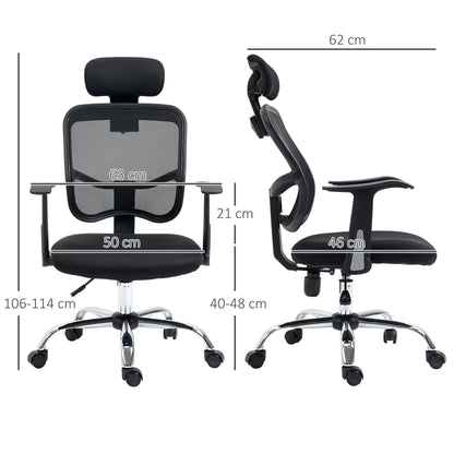 Swivel Office Chair Ergonomic Desk Chair with Adjustable Height Tilt Function Headrest and Lumbar Support 63x62x109-117 cm Black