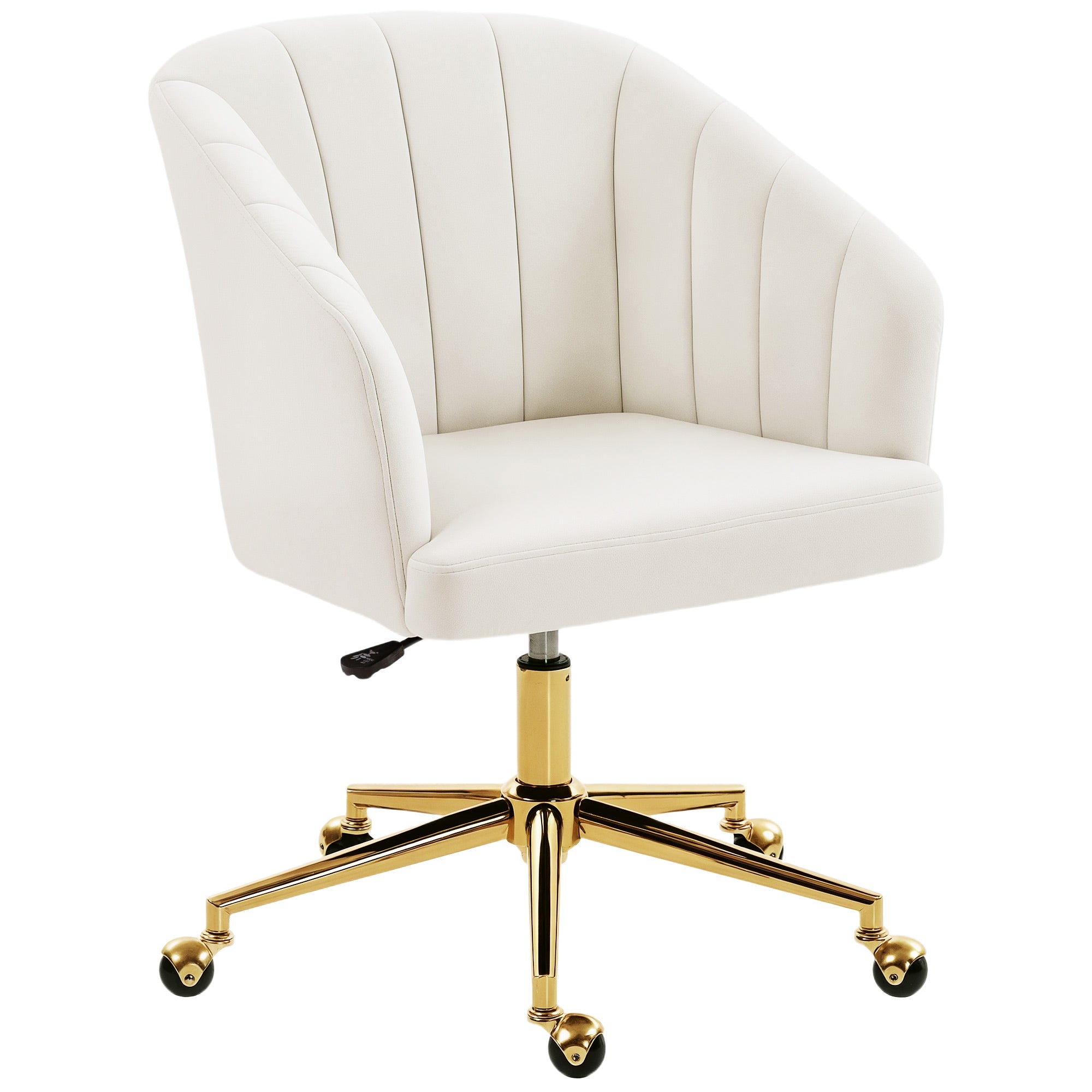 Velvet Office Chair with Casters — Padded Channel Back, Wide Seat, Adjustable Height, High‑Resilience Foam — Cream