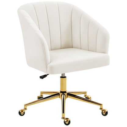 Velvet Office Chair with Casters — Padded Channel Back, Wide Seat, Adjustable Height, High‑Resilience Foam — Cream