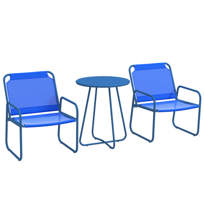 3-Piece Garden Set, Patio Furniture, 2 Chairs 1 Round Table, Steel and Breathable Fabric, Navy Blue