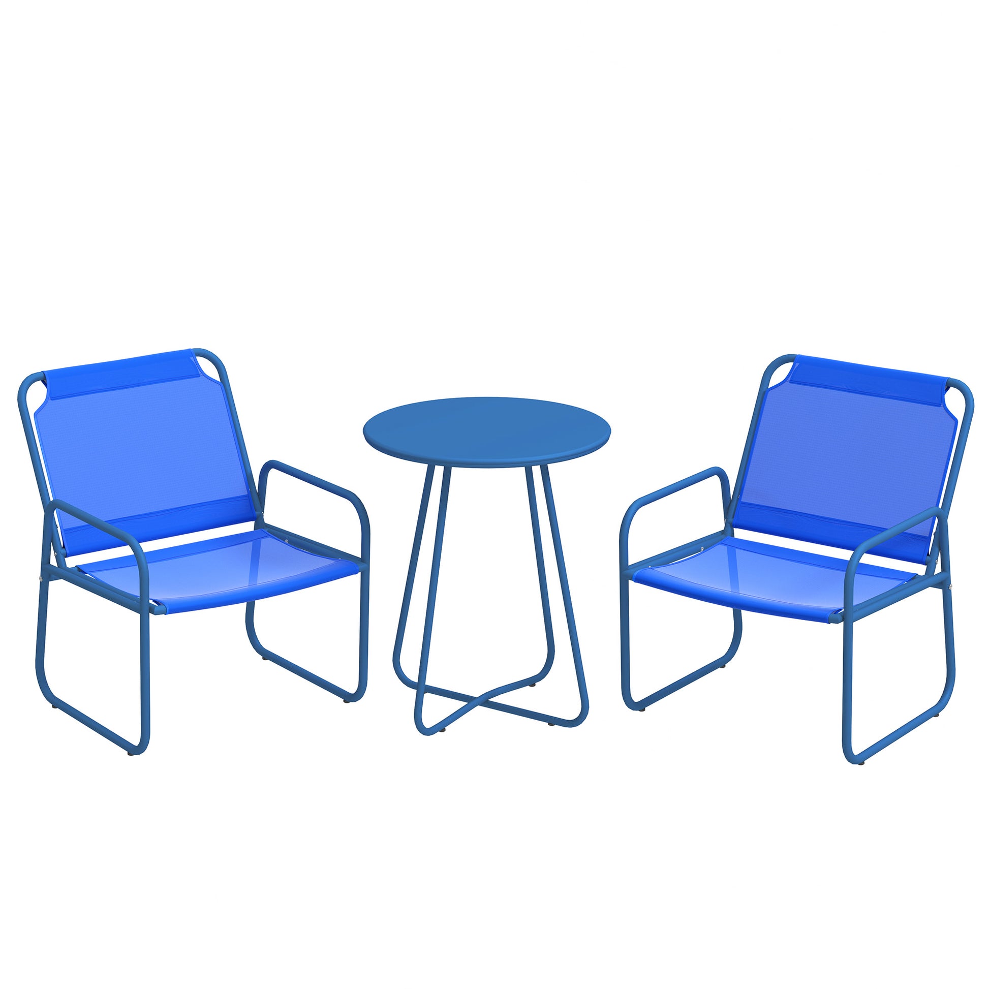 3-Piece Garden Set, Patio Furniture, 2 Chairs 1 Round Table, Steel and Breathable Fabric, Navy Blue