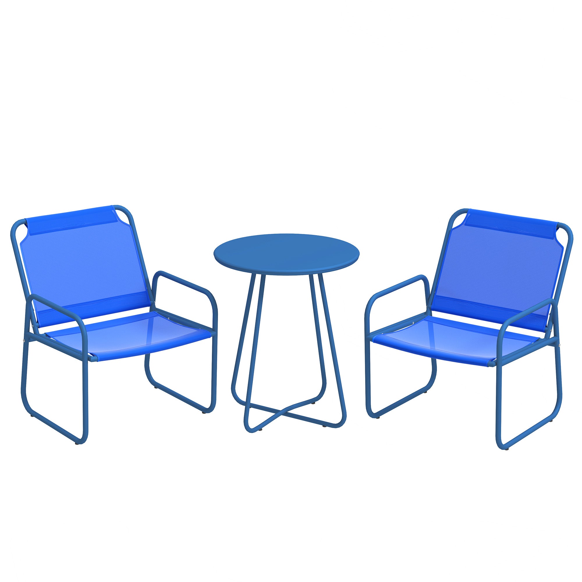 3-Piece Garden Set, Patio Furniture, 2 Chairs 1 Round Table, Steel and Breathable Fabric, Navy Blue