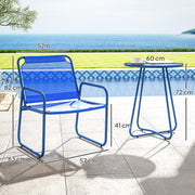 3-Piece Garden Set, Patio Furniture, 2 Chairs 1 Round Table, Steel and Breathable Fabric, Navy Blue