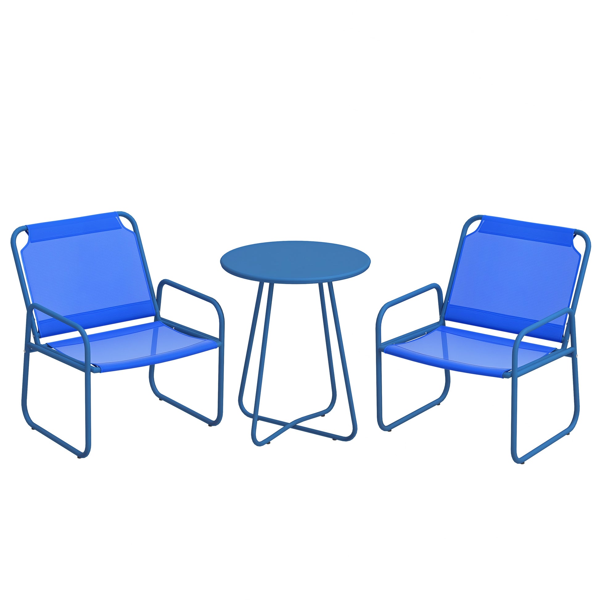 3-Piece Garden Set, Patio Furniture, 2 Chairs 1 Round Table, Steel and Breathable Fabric, Navy Blue