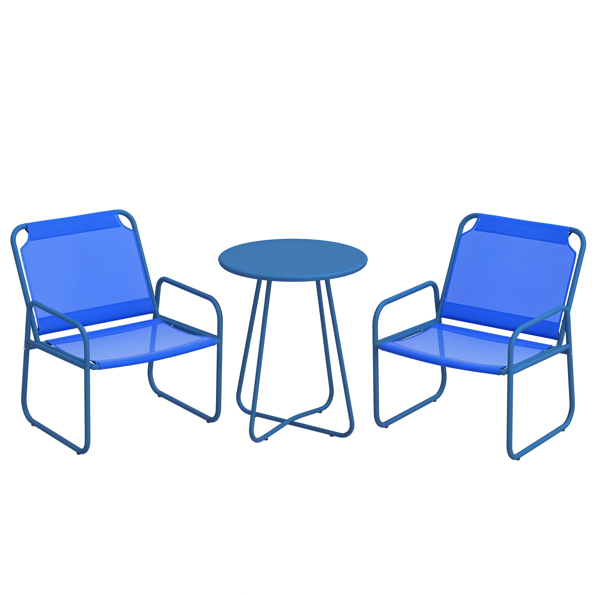 3-Piece Garden Set, Patio Furniture, 2 Chairs 1 Round Table, Steel and Breathable Fabric, Navy Blue