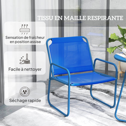 3-Piece Garden Set, Patio Furniture, 2 Chairs 1 Round Table, Steel and Breathable Fabric, Navy Blue