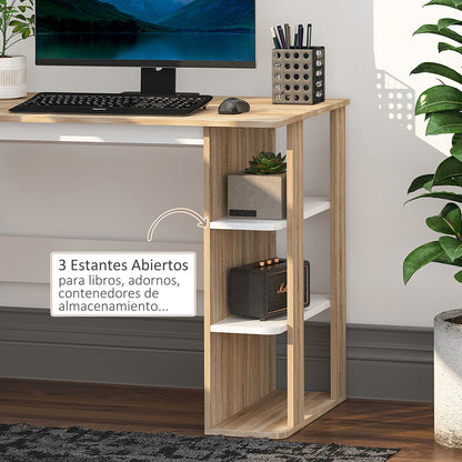 2-in-1 Desk with 3-Level Shelf Large Surface Storage Space Office Desk Bedroom Study 100x55x74 cm Wood