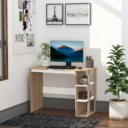 2-in-1 Desk with 3-Level Shelf Large Surface Storage Space Office Desk Bedroom Study 100x55x74 cm Wood