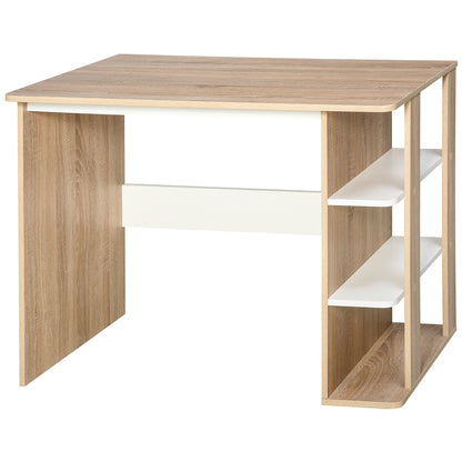 2-in-1 Desk with 3-Level Shelf Large Surface Storage Space Office Desk Bedroom Study 100x55x74 cm Wood