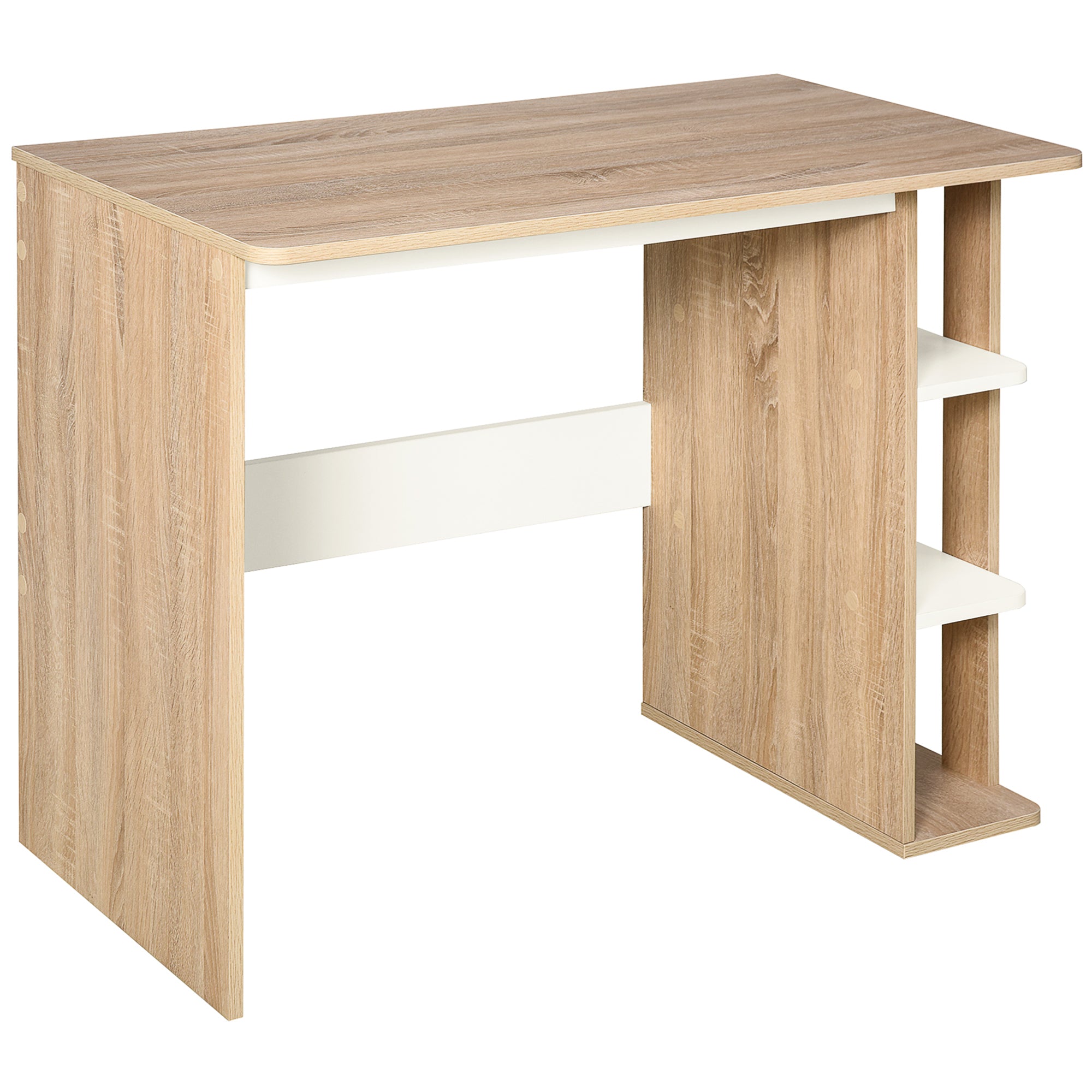 2-in-1 Desk with 3-Level Shelf Large Surface Storage Space Office Desk Bedroom Study 100x55x74 cm Wood