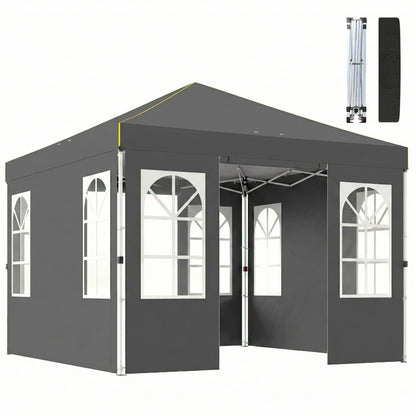 10' x 10' Waterproof Pop-Up Canopy — Foldable Garden Party Tent, Winter-Resistant, Quick-Button Setup, UV50+, Includes Sidewalls & Stability Kit