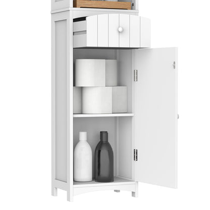 Tall Narrow Bathroom Cabinet with 1 Drawer and 3 Open Shelves Bathroom Column Modern Style for Living Room Bathroom Kitchen 34x24x170 cm White