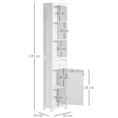 Tall Narrow Bathroom Cabinet with 1 Drawer and 3 Open Shelves Bathroom Column Modern Style for Living Room Bathroom Kitchen 34x24x170 cm White