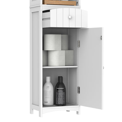 Tall Narrow Bathroom Cabinet with 1 Drawer and 3 Open Shelves Bathroom Column Modern Style for Living Room Bathroom Kitchen 34x24x170 cm White