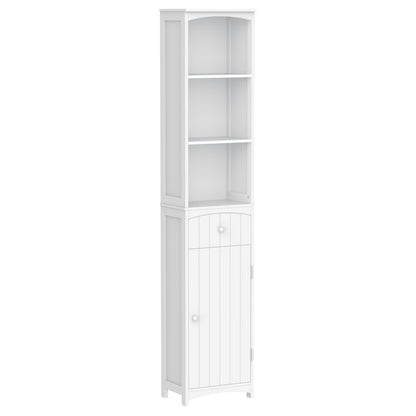 Tall Narrow Bathroom Cabinet with 1 Drawer and 3 Open Shelves Bathroom Column Modern Style for Living Room Bathroom Kitchen 34x24x170 cm White
