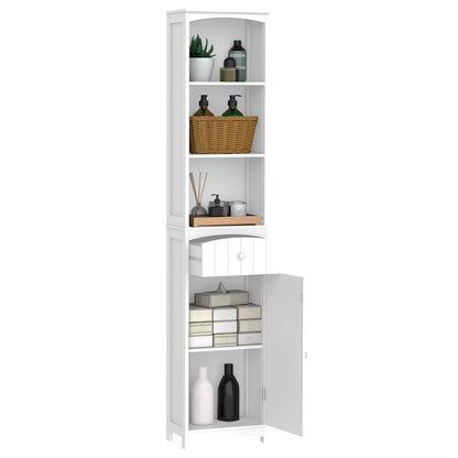 Tall Narrow Bathroom Cabinet with 1 Drawer and 3 Open Shelves Bathroom Column Modern Style for Living Room Bathroom Kitchen 34x24x170 cm White