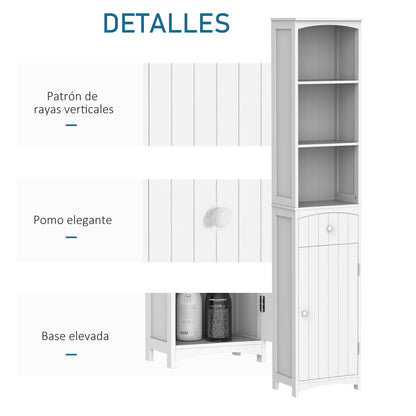 Tall Narrow Bathroom Cabinet with 1 Drawer and 3 Open Shelves Bathroom Column Modern Style for Living Room Bathroom Kitchen 34x24x170 cm White