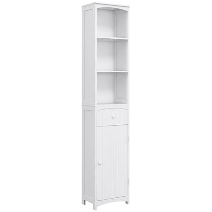 Tall Narrow Bathroom Cabinet with 1 Drawer and 3 Open Shelves Bathroom Column Modern Style for Living Room Bathroom Kitchen 34x24x170 cm White