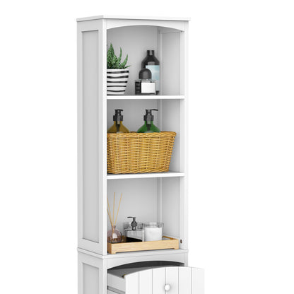 Tall Narrow Bathroom Cabinet with 1 Drawer and 3 Open Shelves Bathroom Column Modern Style for Living Room Bathroom Kitchen 34x24x170 cm White