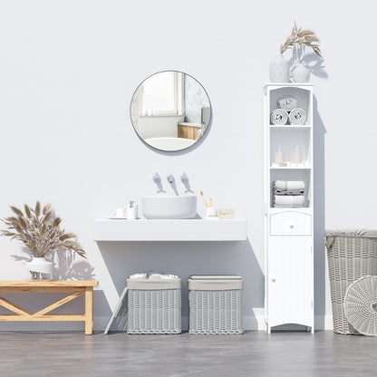 Tall Narrow Bathroom Cabinet with 1 Drawer and 3 Open Shelves Bathroom Column Modern Style for Living Room Bathroom Kitchen 34x24x170 cm White