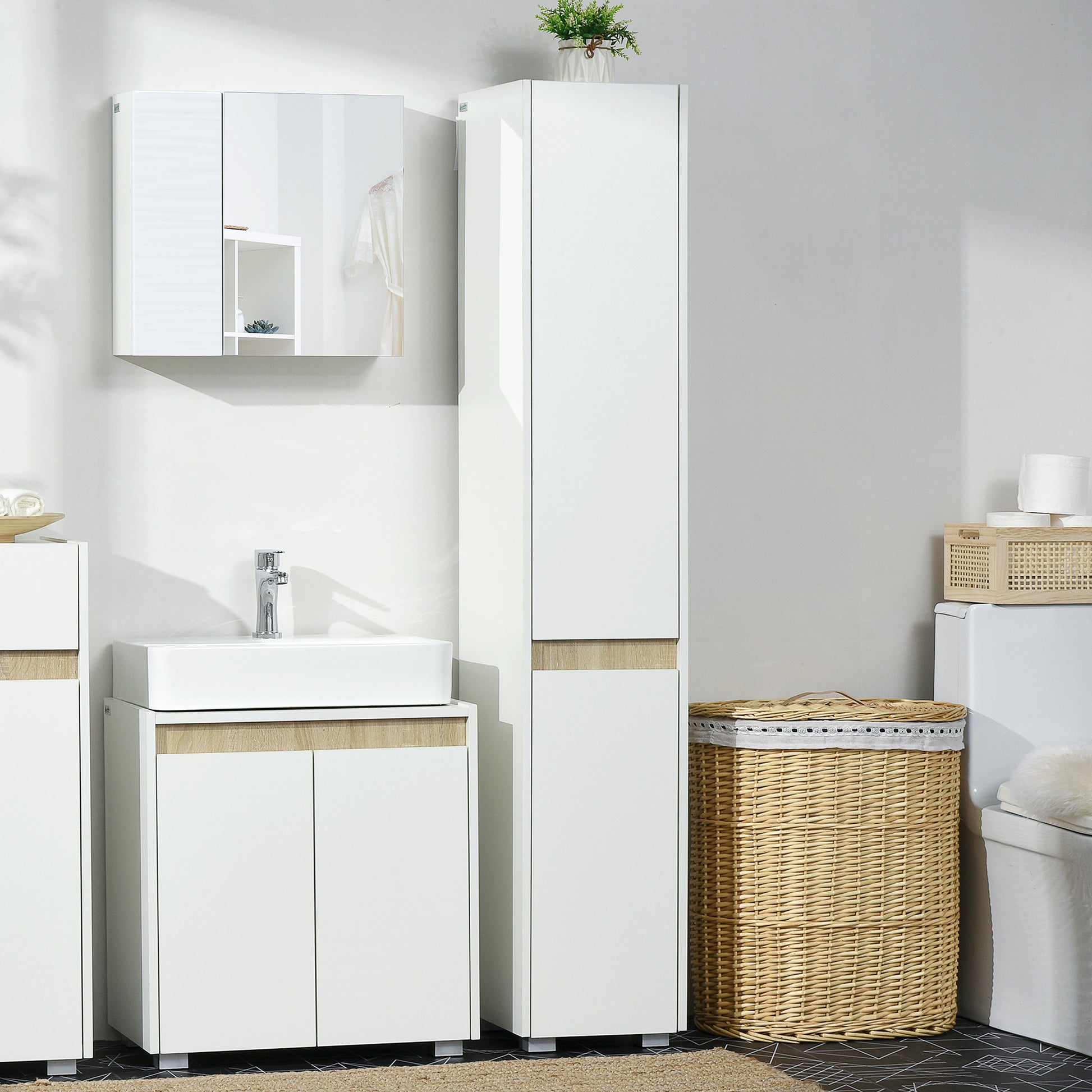 Tall Bathroom Column Auxiliary Cabinet with 5 Adjustable Shelves Multi-Purpose Cabinet for Shower Toilet Bedroom 30x33x165 cm White