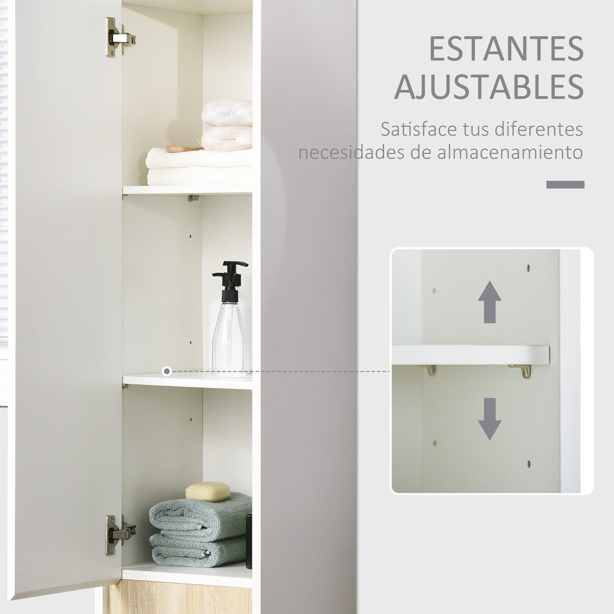 Tall Bathroom Column Auxiliary Cabinet with 5 Adjustable Shelves Multi-Purpose Cabinet for Shower Toilet Bedroom 30x33x165 cm White