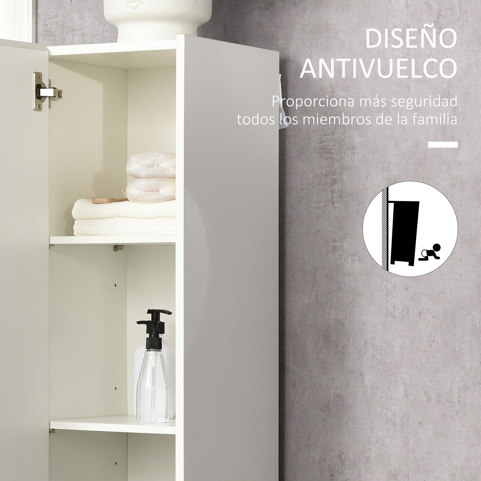Tall Bathroom Column Auxiliary Cabinet with 5 Adjustable Shelves Multi-Purpose Cabinet for Shower Toilet Bedroom 30x33x165 cm White